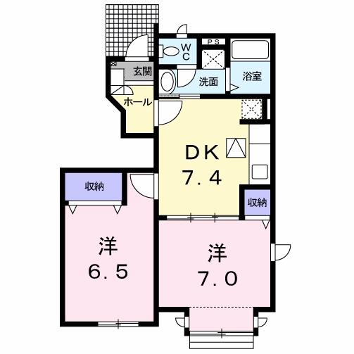 ヴィオラM(2DK/1階)の間取り写真