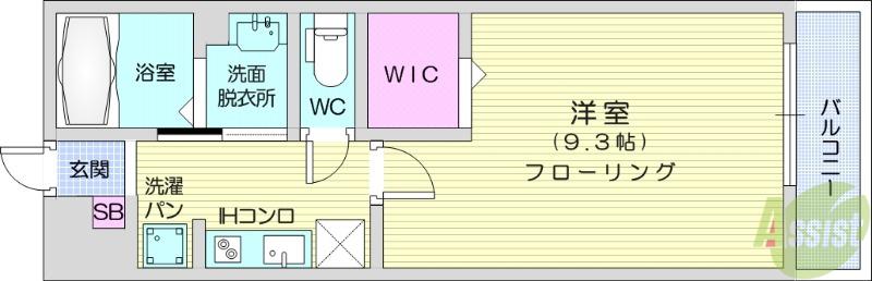 DーROOMあすと長町 Ⅳ(1K/1階)の間取り写真