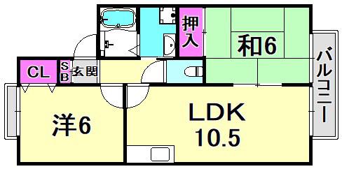 アーベント広田(2LDK/2階)の間取り写真