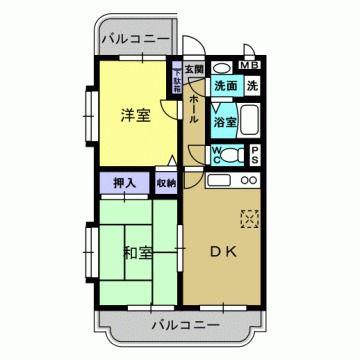 サンライズ吉野D棟(2DK/3階)の間取り写真