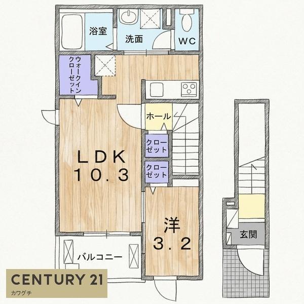 エトワール(1LDK/2階)の間取り写真
