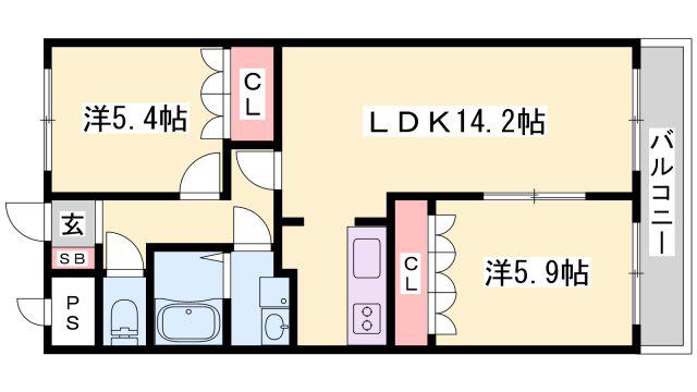 エクセランコート(2LDK/2階)の間取り写真