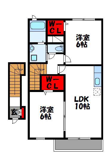 サンパティーク・ウエストII(2LDK/2階)の間取り写真