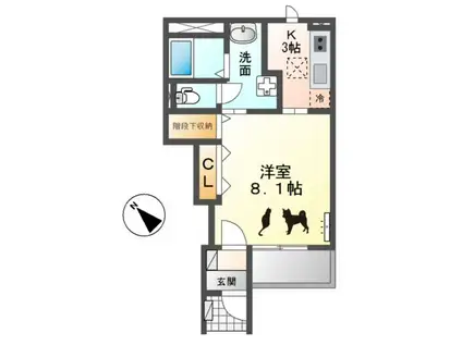 ウエストウイングIII(1K/1階)の間取り写真