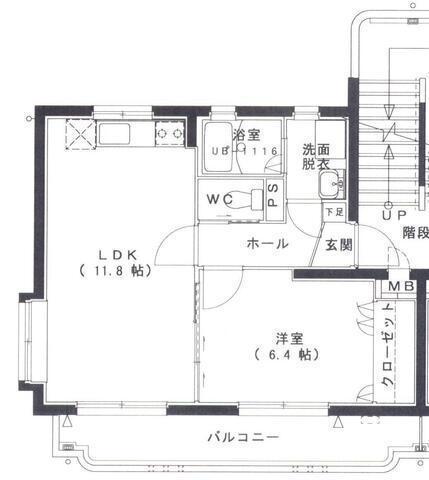 日高ハイツII(1LDK/4階)の間取り写真
