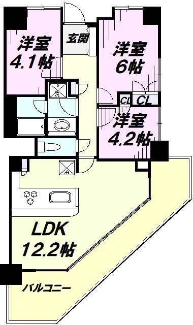 所沢スカイライズタワー(3LDK/29階)の間取り写真