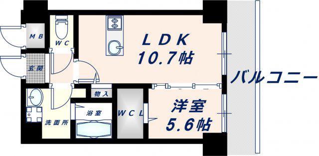 アバンダント今里(1LDK/5階)の間取り写真