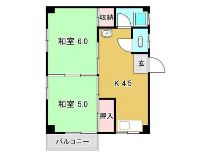 濱田マンション(2K/3階)の間取り写真