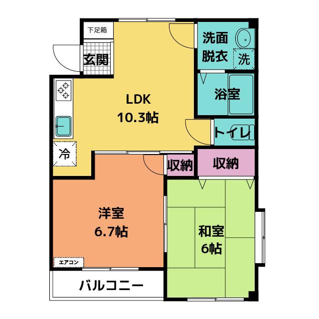 シャモニー(2LDK/2階)の間取り写真