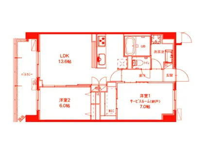 ブルーブラン新横浜(2LDK/6階)の間取り写真