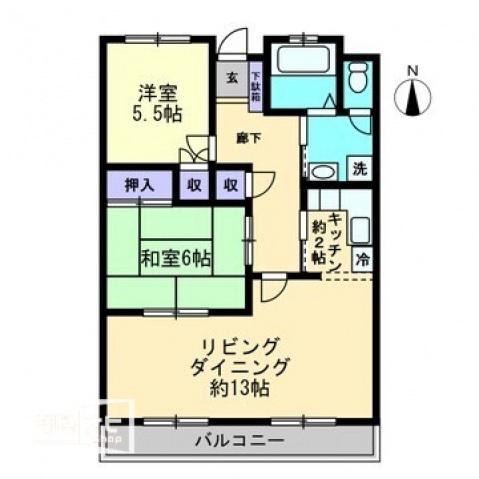 若葉ハイツ(2LDK/1階)の間取り写真