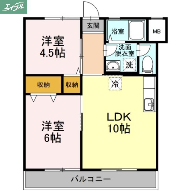 ハッピーハイツII棟(2LDK/2階)の間取り写真