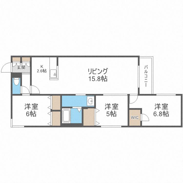 エフュート東札幌(3LDK/4階)の間取り写真