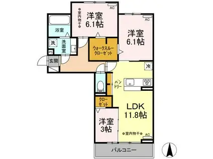ドゥ・クラージュ(3LDK/2階)の間取り写真