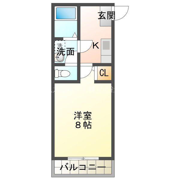 クレフラスト初生(1K/2階)の間取り写真
