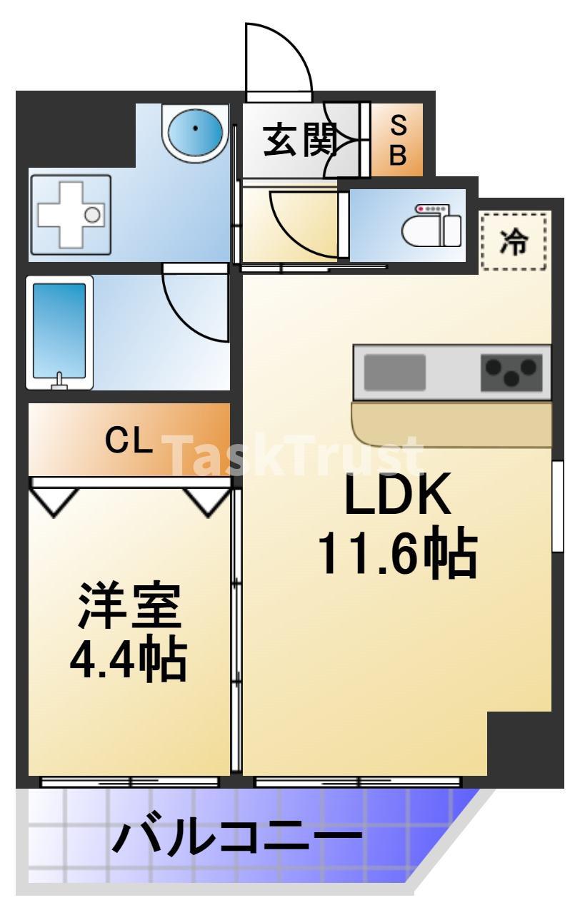 プレジオ都島本通(1LDK/10階)の間取り写真