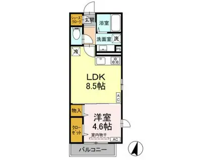 ディートリビュート横濱鶴見(1LDK/3階)の間取り写真