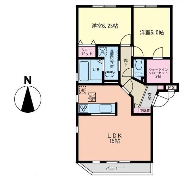 ルシェンテ A棟(2LDK/1階)の間取り写真
