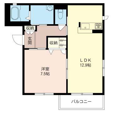 リバーサイドフレアII(1LDK/2階)の間取り写真