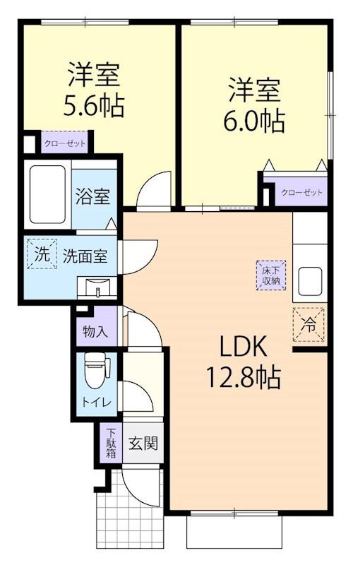 LA VITA COMODA(2LDK/1階)の間取り写真