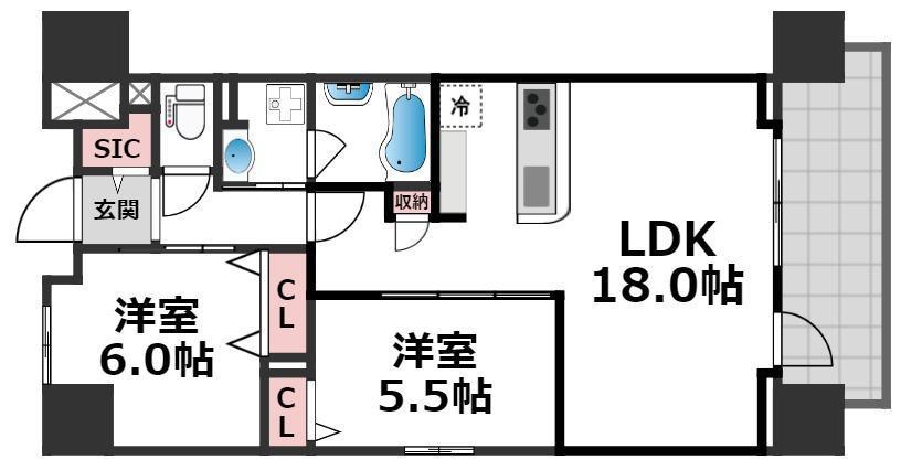 FORTUNA YUHIGAOKA(2LDK/8階)の間取り写真