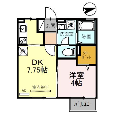 ブランシェ・ドミールB(1DK/1階)の間取り写真