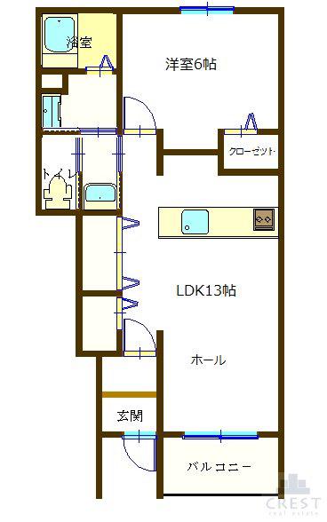 アンソレイエ II(1LDK/1階)の間取り写真