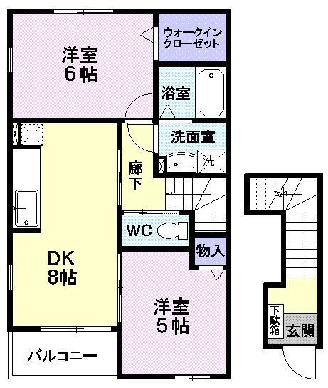 リベネディーレ(2DK/2階)の間取り写真