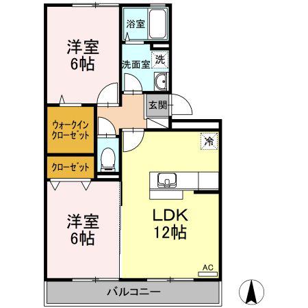 ビレッジ北久保B棟(2LDK/3階)の間取り写真