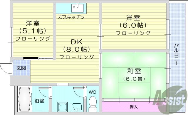 セクターズマンション(3DK/2階)の間取り写真