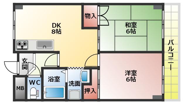 パレ音羽(2DK/1階)の間取り写真