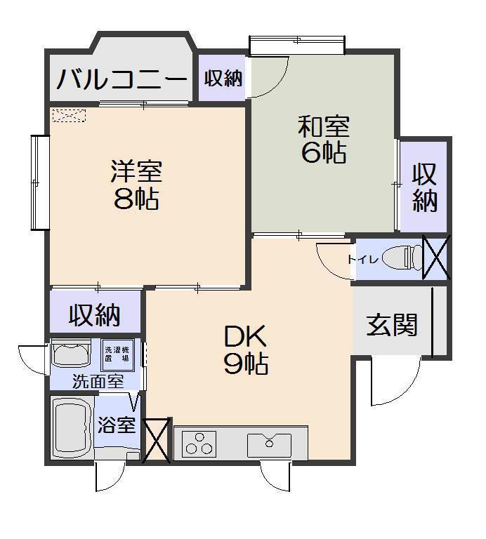 アスコット根城B(2DK/1階)の間取り写真