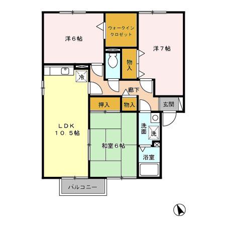 ヴィルヌーブ 壱番館・弐番館(3LDK/1階)の間取り写真