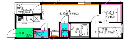 LIBERTE伝馬(1LDK/3階)の間取り写真