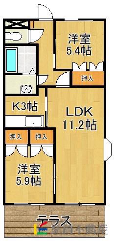 サンフォーレみのう弐番館(2LDK/1階)の間取り写真