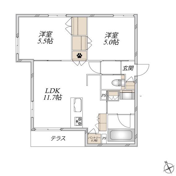 ネプトゥーヌス(2LDK/1階)の間取り写真