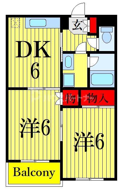 ドムスアライ壱号館(2DK/2階)の間取り写真