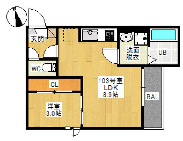 GRANDTIC 南高西(1LDK/1階)の間取り写真