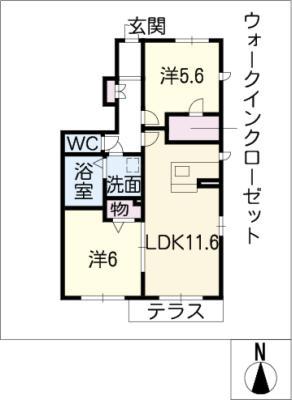 グレイシャス歌里(2LDK/1階)の間取り写真