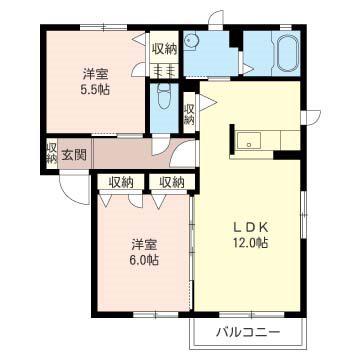 ソレイユ浜田 参番館(2LDK/1階)の間取り写真