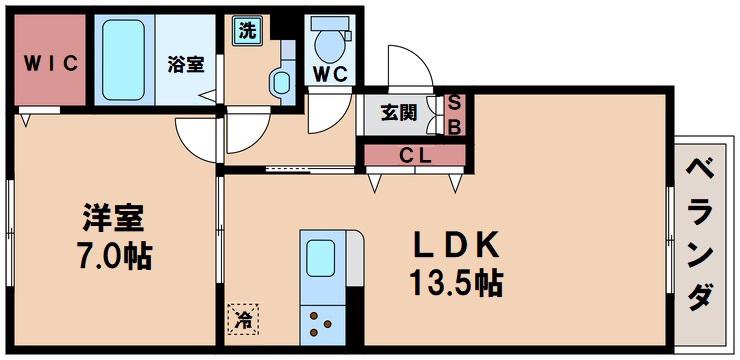 ソレーユ司(1LDK/1階)の間取り写真