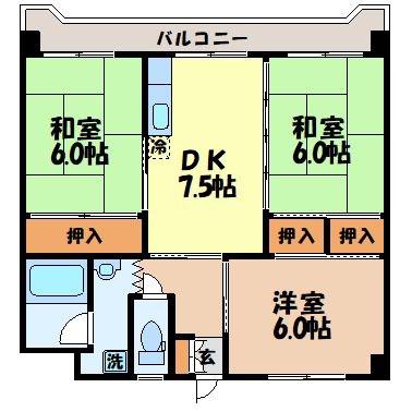 ハイツヤマグチ2(3DK/1階)の間取り写真