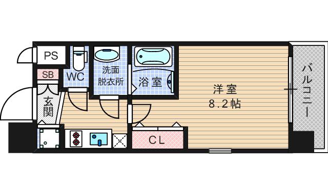 スワンズシティ南堀江ブルーム(1K/3階)の間取り写真