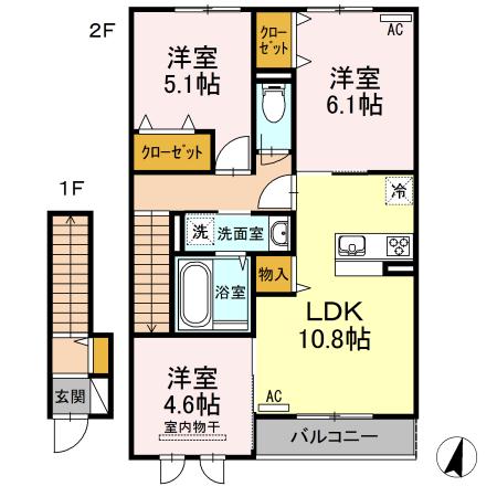 クレール B棟(3LDK/2階)の間取り写真