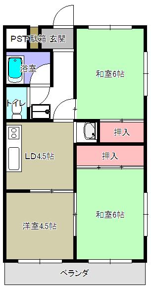 大和池田ハイツ(2LDK/2階)の間取り写真