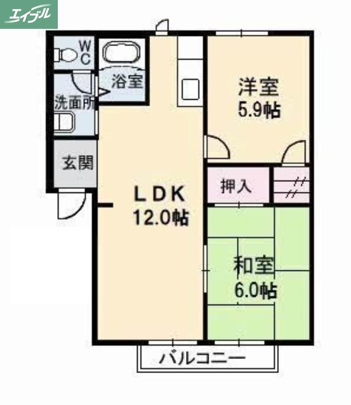 コーポ エクセル II棟(2DK/2階)の間取り写真