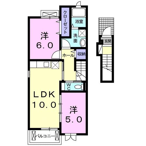 ペリグリン(2LDK/2階)の間取り写真