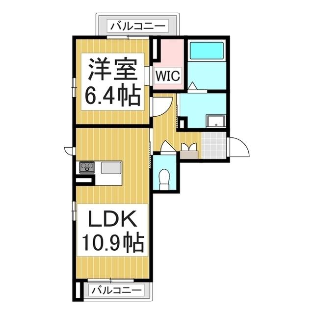 パルテール若里(1LDK/1階)の間取り写真