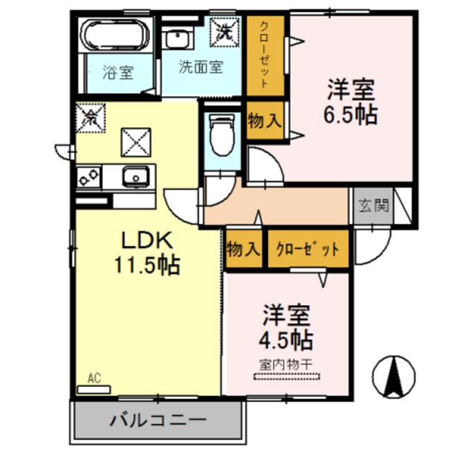 シャルム(2LDK/2階)の間取り写真