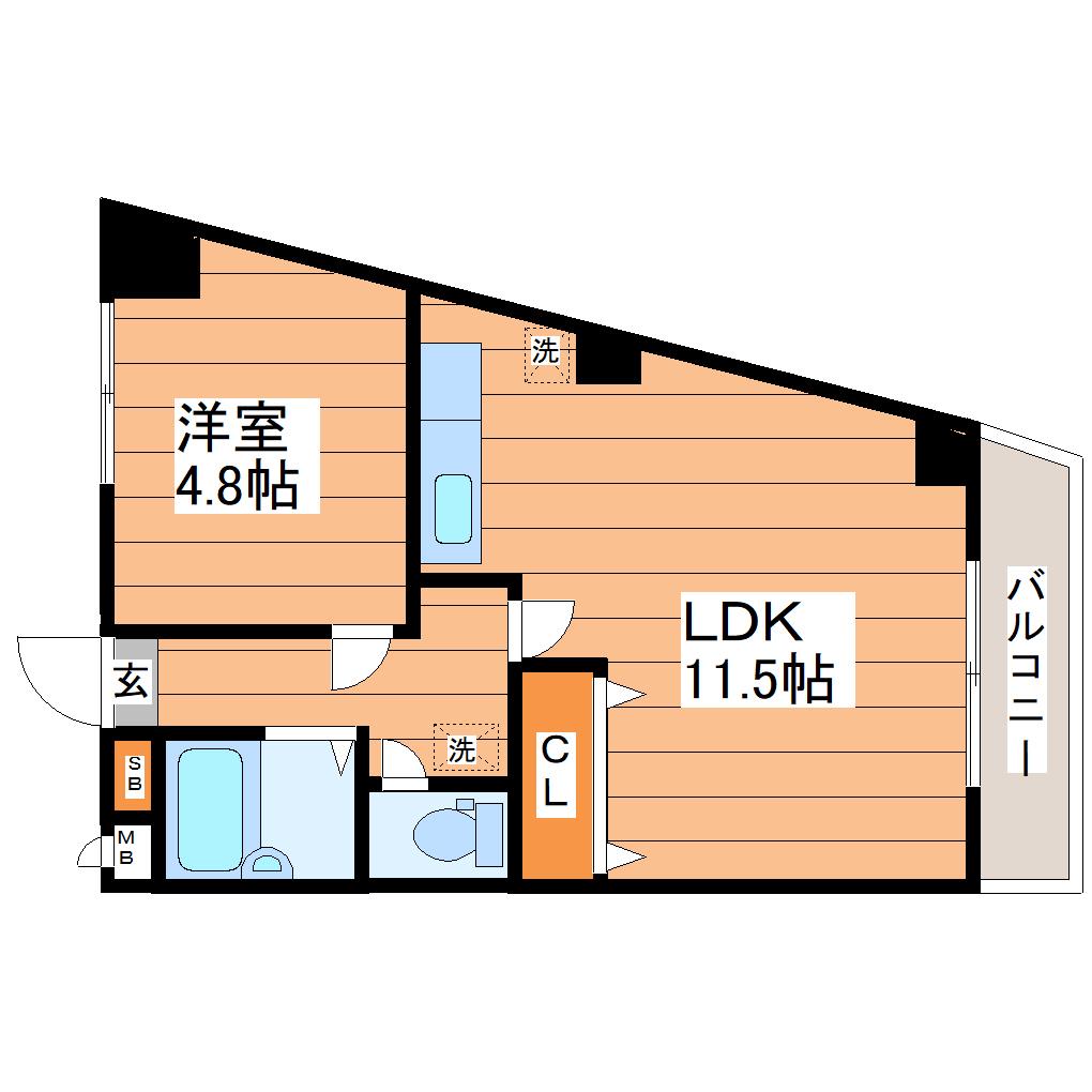 エミリービル卸町(1LDK/2階)の間取り写真